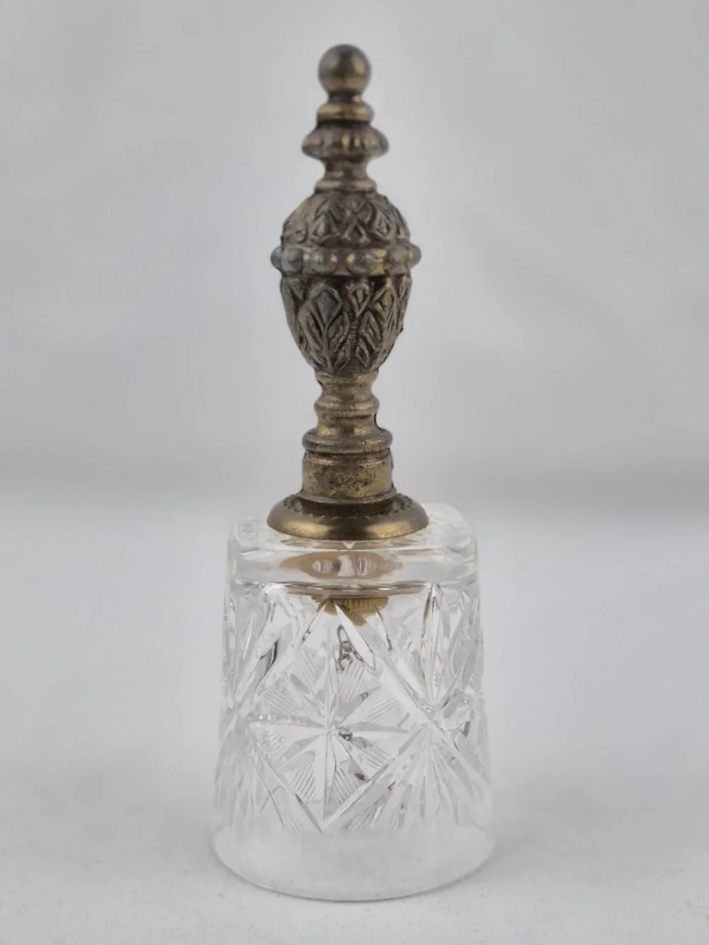 Vintage Hand-Cut Lead Crystal Dinner Bell Ornate Pewter Handle